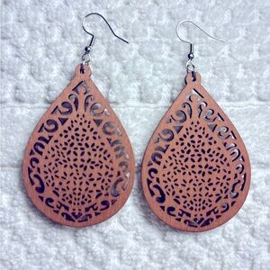 Wooden boho cut-out earrings